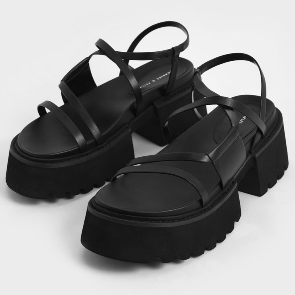 Brand New Charles & Keith Nadine Strappy Platform Black Sandals